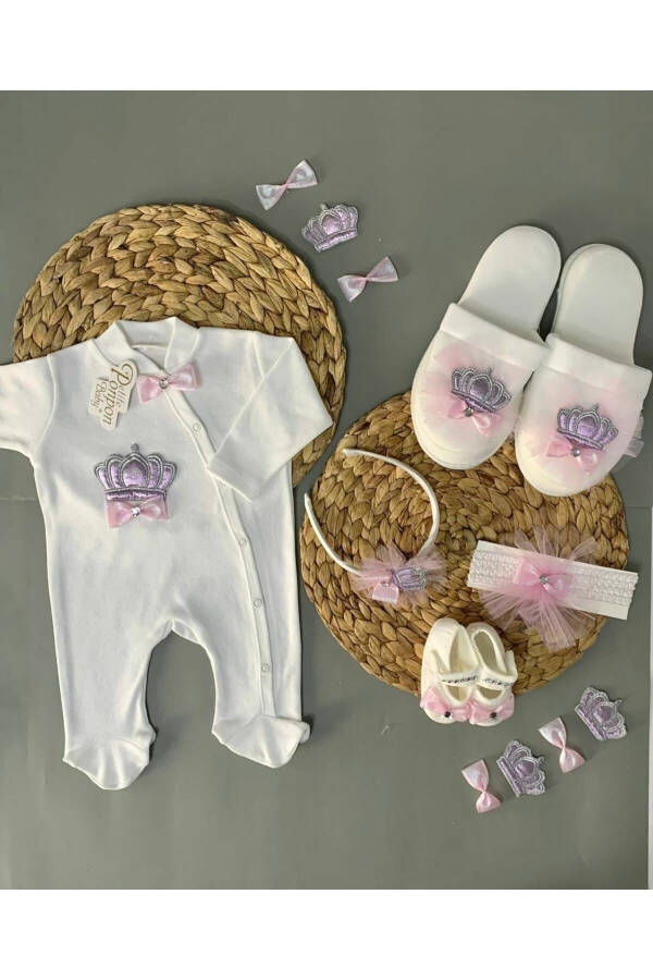 Fluffy Crown Baby Postpartum Set with Onesie and Slippers - 7