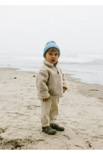 Fluffy Fermuarlı Bebek Çocuk Peluş Sweatshirt-Ekru 