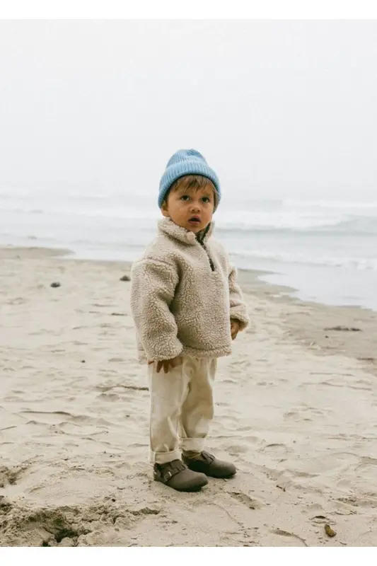 Fluffy Fermuarlı Bebek Çocuk Peluş Sweatshirt-Ekru - 1