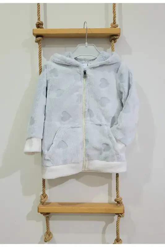 Fluffy Hooded Plush Welsoft Baby-Kids Jacket - Cardigan 2-4 Years / Heart-White - 2