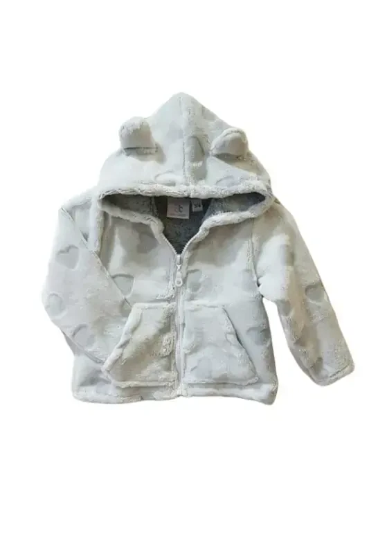 Fluffy Hooded Plush Welsoft Baby-Kids Jacket - Cardigan 2-4 Years / Heart-White - 3