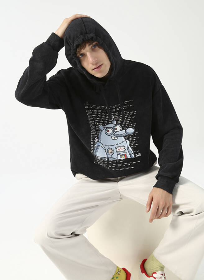 Fluffy Kapüşonlu Oversize Antrasit Erkek Sweatshirt FLUFFY-E-10 - 4