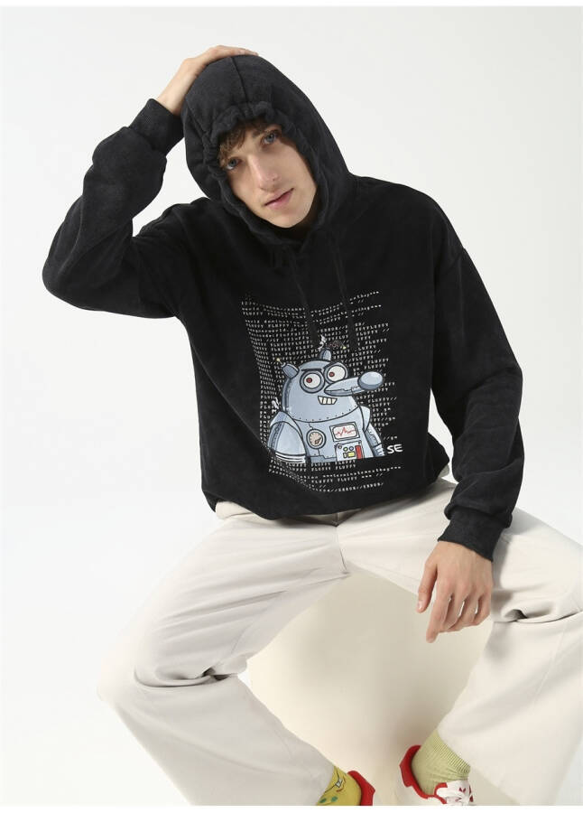 Fluffy Kapüşonlu Oversize Antrasit Erkek Sweatshirt FLUFFY-E-10 - 16