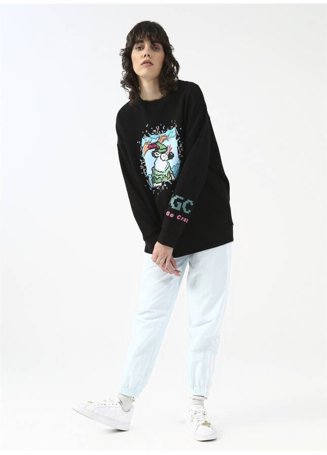 Fluffy Kapüşonlu Oversize Siyah Kadın Sweatshirt FFY-30 - 9