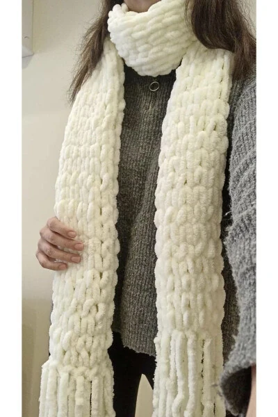 Fluffy Scarf, Hand-Knitted Puffy Soft Scarf - HOBIHANEM TUHAFIYE