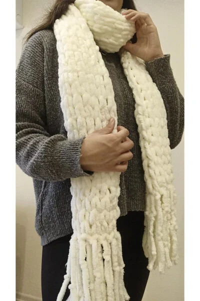 Fluffy Scarf, Hand-Knitted Puffy Soft Scarf - HOBIHANEM TUHAFIYE (1)
