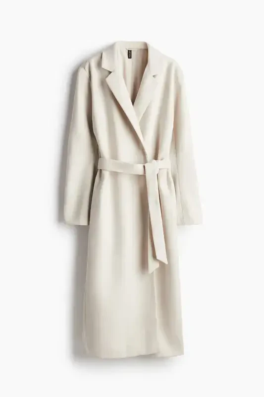 Fluffy Textured and Belted Coat-Light Beige - 3
