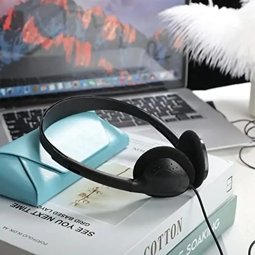 Flutesan 20 dona eshitish apparati to'plami sinf maktab o'quvchilari kutubxonalari uchun simli quloq usti eshitish apparatlari sinf bolalar o'spirin o'g'il bolalar qizlar kattalar uchun, qora - 4