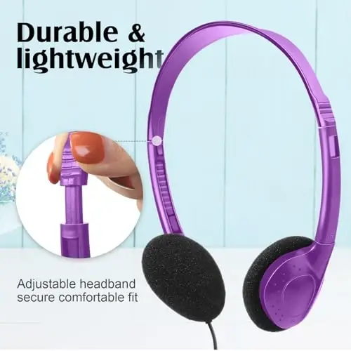 Flutesan 20 Pack Headphones Bulk for Classroom School Students Libraries Wired On Ear Headphones Over The Head Earphones for Class Children Teen Boys Girls Adults (Purple) - 1
