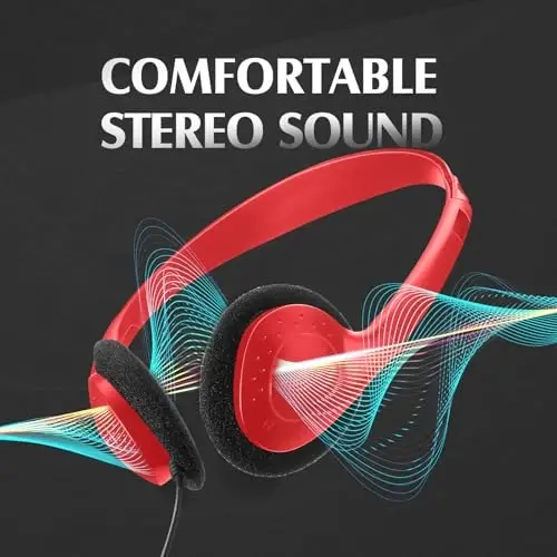 Flutesan 20 Pack Headphones Bulk Libraries Wired on Ear Headphones Over The Head Earphones for Boys Girls Adults(Red) - 3