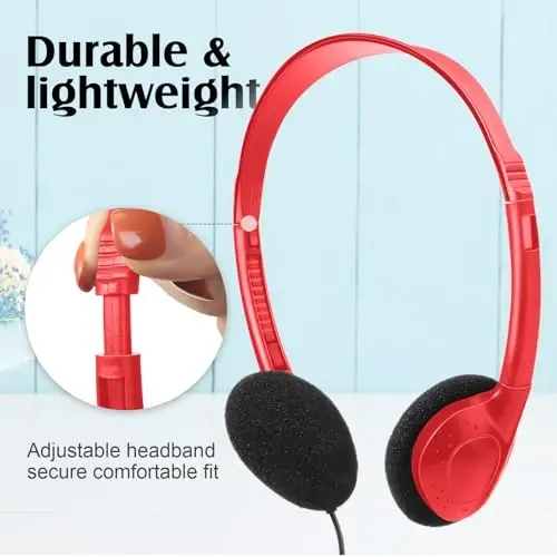 Flutesan 20 Pack Headphones Bulk Libraries Wired on Ear Headphones Over The Head Earphones for Boys Girls Adults(Red) - 5