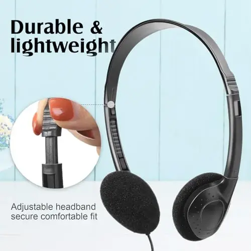 Flutesan 20 Pack Headphones Bulk Libraries Wired on Ear Headphones Over The Head Earphones for Boys Girls Adults(Black) - 5