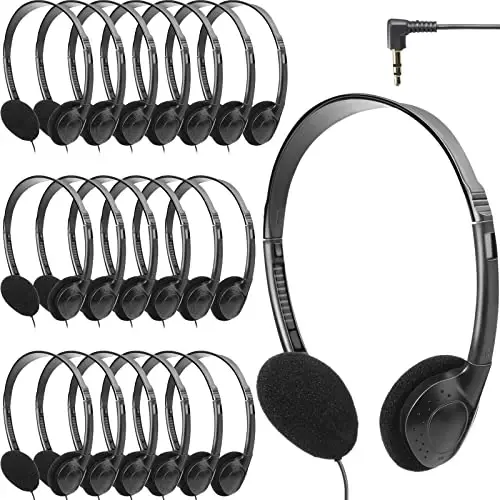 Flutesan 20 Pack Headphones Bulk Libraries Wired on Ear Headphones Over The Head Earphones for Boys Girls Adults(Black) - 1