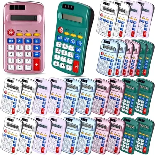 Flutesan 30 Pack Pocket Calculator Small Battery Powered Bulk Mini Size 4 Function Hand Held Basic Calculator for Students Kids School Home Office (Blue, Gray, Red, Green, Purple) 