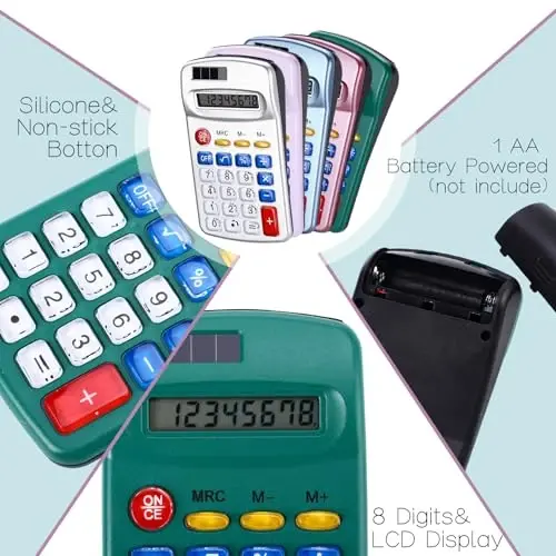 Flutesan 30 Pack Pocket Calculator Small Battery Powered Bulk Mini Size 4 Function Hand Held Basic Calculator for Students Kids School Home Office (Blue, Gray, Red, Green, Purple) - 3