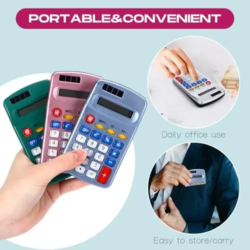 Flutesan 30 Pack Pocket Calculator Small Battery Powered Bulk Mini Size 4 Function Hand Held Basic Calculator for Students Kids School Home Office (Blue, Gray, Red, Green, Purple) - 5
