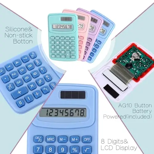 Flutesan 30 Pack Pocket Calculator Small Battery Powered Bulk Mini Size 4 Function Hand Held Basic Calculator for Students Kids School Home Office(Red, Blue, Green, Black, Pink, Purple) - 4