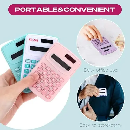 Flutesan 30 Pack Pocket Calculator Small Battery Powered Bulk Mini Size 4 Function Hand Held Basic Calculator for Students Kids School Home Office(Red, Blue, Green, Black, Pink, Purple) - 5