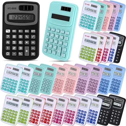 Flutesan 30 Pack Pocket Calculator Small Battery Powered Bulk Mini Size 4 Function Hand Held Basic Calculator for Students Kids School Home Office(Red, Blue, Green, Black, Pink, Purple) - 1