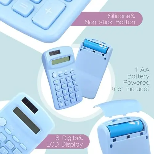 Flutesan 30 Pack Pocket Calculator Small Battery Powered Bulk Mini Size 4 Function Hand Held Basic Calculator for Students Kids School Home Office(White, Pink, Blue) - 3