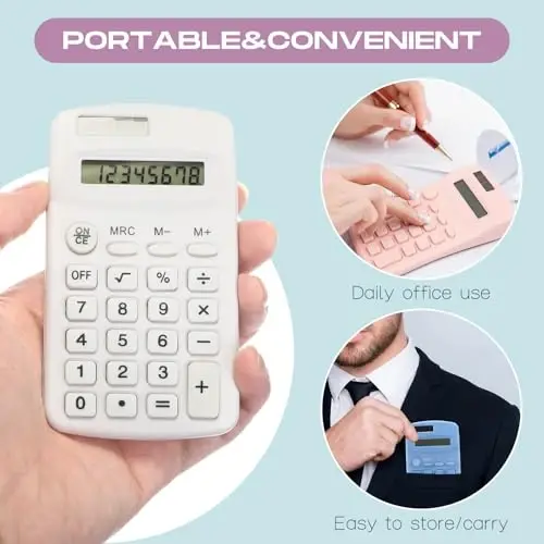 Flutesan 30 Pack Pocket Calculator Small Battery Powered Bulk Mini Size 4 Function Hand Held Basic Calculator for Students Kids School Home Office(White, Pink, Blue) - 5