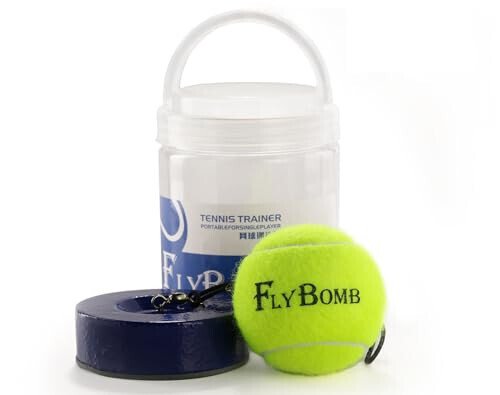 Flybomb Tennis Trainer Rebound Ball – 14.1 Ft Retractable String & Heavy Iron Base – Portable & Easy to Use – Tennis Practice for Adults & Kids – Tennis Serve Trainer – Solo Tennis Training Equipment - FLYBOMB
