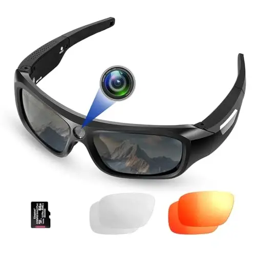 FlyGift 4K 2160P FHD Sports & Action Video Camera, UV400 himoya polarizatsiyalangan linzalari+Ochiq/yorqin sariq linzalari bo'lgan kamera ko'zoynaklari, ochiq sport turlari uchun (64GB TF karta ichida) - FLYGIFT