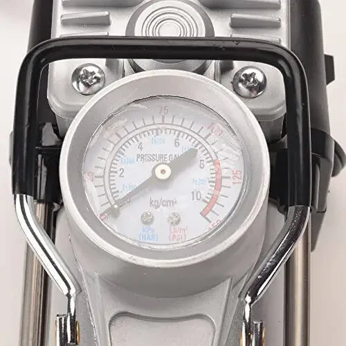 FLZOSPER 6-Piece Metal DC 12V Air Compressor Kit，Pump Tire Inflator Heavy Duty Double Cylinders, 150PSI Tire Air Pump with Adapter for Car, Truck, SUV Tires, Dinghy, Air Bed etc ，Silver - 5