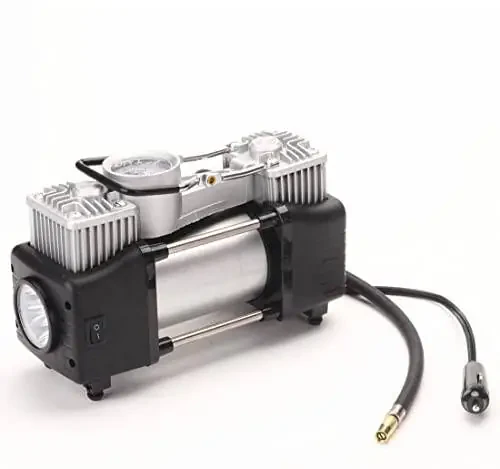 FLZOSPER 6-Piece Metal DC 12V Air Compressor Kit，Pump Tire Inflator Heavy Duty Double Cylinders, 150PSI Tire Air Pump with Adapter for Car, Truck, SUV Tires, Dinghy, Air Bed etc ，Silver - 2