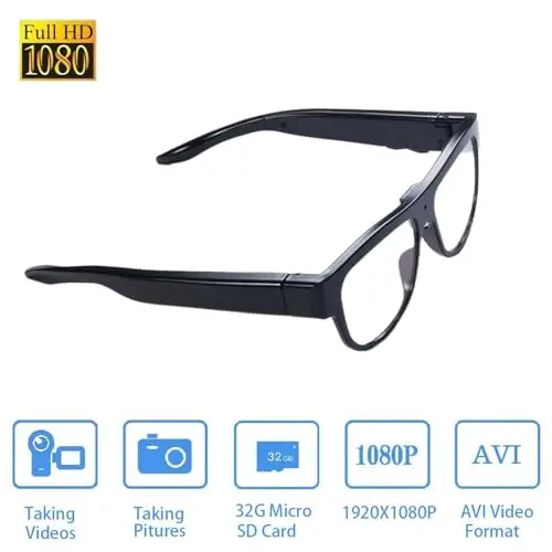 FNEWGK Camera Wearable Video Recording Glasses 1080p - Outdoor Sports Camera Glasses with 32GB Memory Card - 2