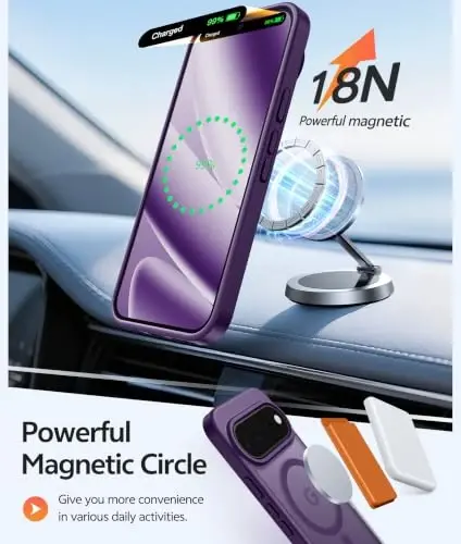 FNTCASE 11 Pro XL g'ilofi, Magsafe uchun, Binafsharang ekran himoyachisi | Yarim shaffof mat magnit orqa qism, 14FT harbiy darajadagi tushishdan himoya, Zarbga chidamli telefon g'ilofi, Binafsharang - 2