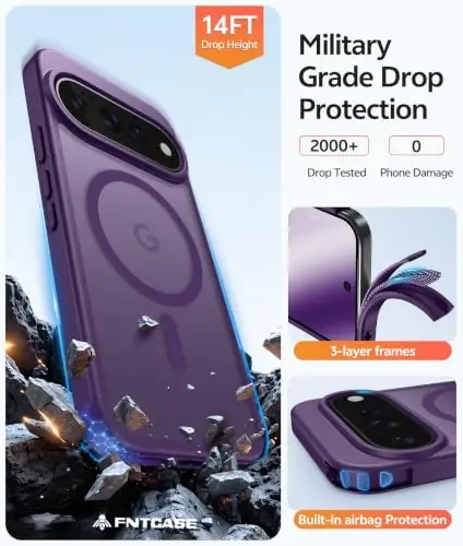 FNTCASE 11 Pro XL g'ilofi, Magsafe uchun, Binafsharang ekran himoyachisi | Yarim shaffof mat magnit orqa qism, 14FT harbiy darajadagi tushishdan himoya, Zarbga chidamli telefon g'ilofi, Binafsharang - 5
