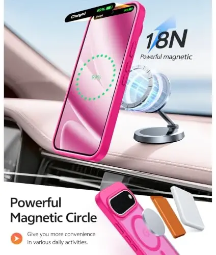 FNTCASE 11 Pro XL G'ilofi, Magsafe uchun mos, Ekran himoyachisi To'q pushti | Yarim shaffof mat magnit orqa panel, 14FT Harbiy darajadagi tushishdan himoya, Zarbga chidamli telefon g'ilofi, To'q pushti - 2