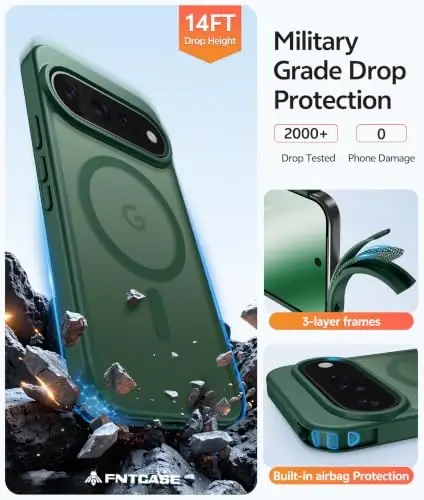 FNTCASE 11 Pro XL Kılıf, Magsafe Uyumlu, Ekran Koruyucu Yeşil | Yarı Saydam Mat Manyetik Arka, 14FT Askeri Sınıf Düşme Koruması, Darbeye Dayanıklı Koruyucu Telefon Kılıfı, Yeşil - 5