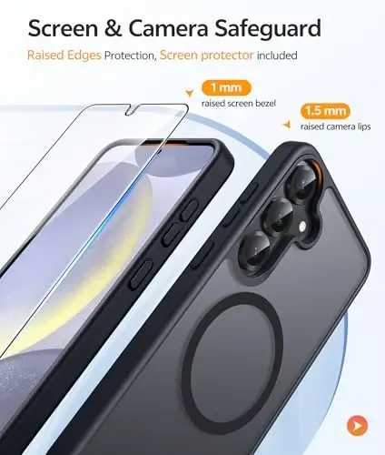 FNTCASE برای Samsung Galaxy S25/S24 Case: Galaxy S24/S25 Phone Case [Fit with Magsafe] Translucent Matte Case [Screen Protector] Military Grade Shockproof Protective Phone Cover-Black - 4