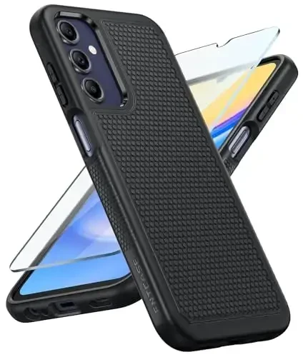 FNTCASE для чехла Galaxy A15-5G: Samsung Galaxy A15 5G Двухслойный защитный сверхпрочный чехол Противоударный с нескользящей текстурированной задней частью - Прочный бампер для защиты от военных - 6,5 дюйма, черный 