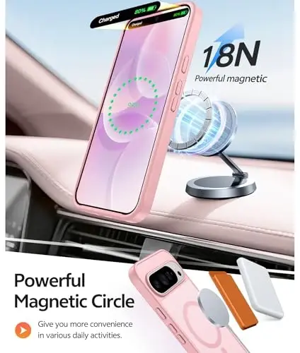 FNTCASE для чехла Google Pixel 10 Pro: для чехла Pixel 10 [Подходит для Magsafe] Полупрозрачные матовые чехлы с [защитной пленкой] Военный класс Ударопрочный защитный магнитный чехол для телефона (6,3 дюйма — розовый) - 2