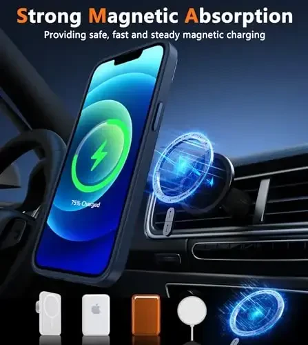 FNTCASE для чехла iPhone 12: для iPhone 12 Pro Магнитный матовый текстурированный военный класс Защита от падения Полупрозрачная сотовая крышка - Тонкий прочный противоударный защитный бампер - 3