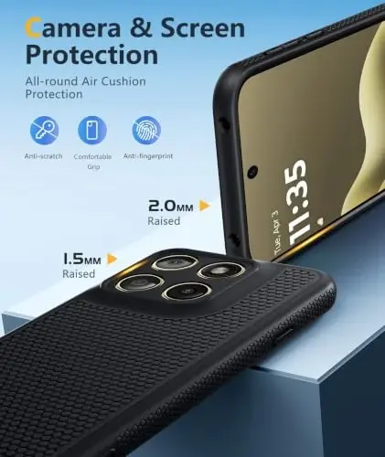 FNTCASE для чехла Motorola Edge 2026: TPU нескользкий ударопрочный, черный | С защитной пленкой для экрана, защита от падений военного класса, защита от царапин, матовый текстурированный защитный чехол для телефона, для повседневного использования - 1
