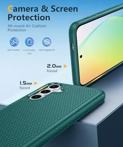 FNTCASE для чехла Samsung Galaxy S24: Двухслойный сверхпрочный защитный чехол для мобильного телефона, противоударный, прочный, с нескользящей текстурой - Прочный бампер для защиты от падений в стиле милитари - 2024, 6,2 дюйма, зеленый 