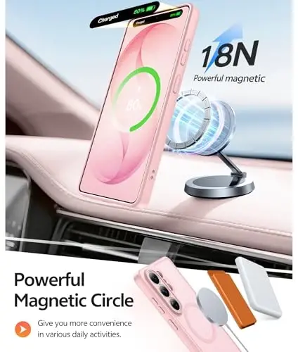 FNTCASE для чехла Samsung Galaxy S26-Ultra: [Подходит для Magsafe] [Полная защита камеры] Полупрозрачные матовые чехлы с [Защитным экраном] Противоударный защитный чехол для телефона военного класса - Светло-розовый - 3