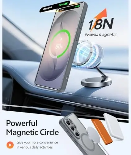 FNTCASE для чехла Samsung Galaxy S26-Ultra: [Подходит для Magsafe] [Полная защита камеры] Полупрозрачные матовые чехлы с [Защитным экраном] Ударопрочный защитный чехол военного класса - Серый - 3