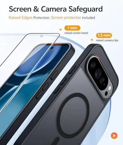 FNTCASE для Google Pixel 10 Pro XL Case: для Pixel 9 Pro XL Case [Подходит для Magsafe] Полупрозрачный матовый [с защитной пленкой] Военный класс Ударопрочный защитный магнитный чехол для телефона (6,8 дюйма - черный) - 4