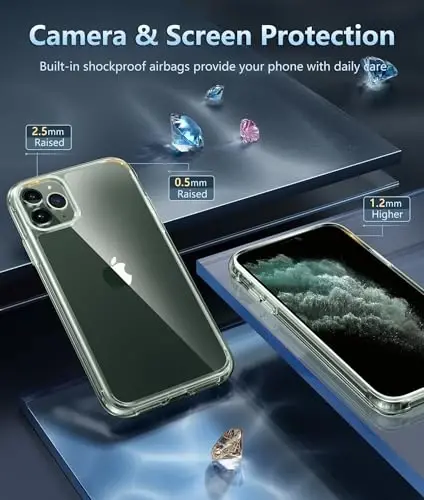 FNTCASE для iPhone 11 Pro-Max: чехол военного класса защиты от падений, устойчивый к пожелтению, противоударный защитный бампер, прозрачный чехол (B-Clear) - 4