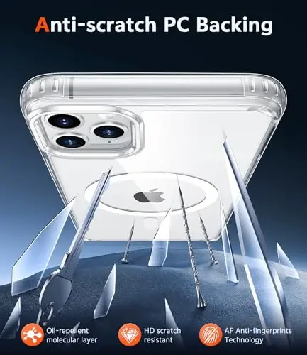 FNTCASE для iPhone 11 Pro-Max: прозрачный кристальный магнитный чехол против пожелтения - защитный противоударный и ударопрочный прозрачный чехол для телефона (A-Clear) - 5