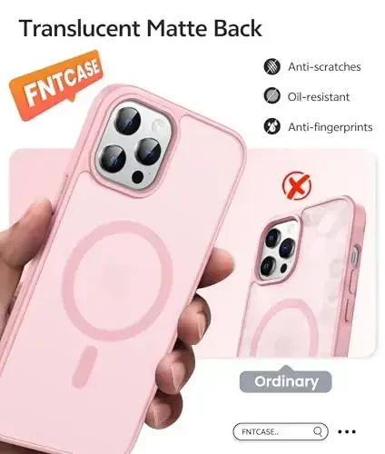 FNTCASE для iPhone 12 Pro-Max: Магнитный матовый текстурированный противоударный полупрозрачный чехол для телефона - Тонкий прочный защитный бампер - 5