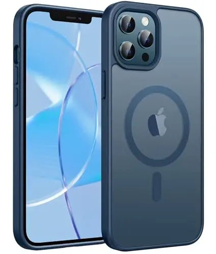 FNTCASE для iPhone 12 Pro-Max: магнитный матовый текстурированный военный класс защита от падений полупрозрачный чехол для телефона - тонкий прочный противоударный защитный бампер 
