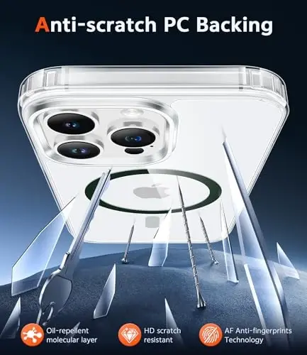FNTCASE для iPhone 12 Pro-Max: прозрачные магнитные чехлы, совместимые с Magsafe, тонкие, не желтеющие, военная защита от падений, прочный защитный прозрачный чехол для телефона (D-Green) - 5