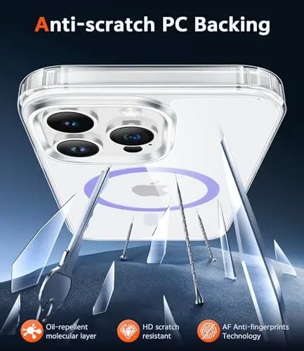 FNTCASE для iPhone 12 Pro-Max: прозрачные магнитные чехлы, совместимые с Magsafe, тонкие, не желтеющие, военная защита от падений, прочный защитный прозрачный чехол для телефона (D-Purple) - 5