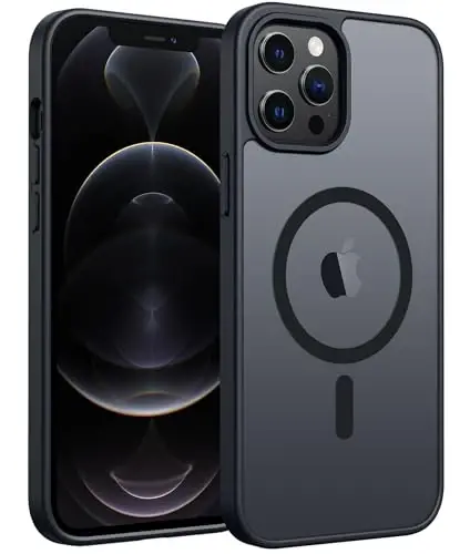 FNTCASE для iPhone 12 Pro Max: [Совместим с Magsafe] Полупрозрачный матовый магнитный чехол для телефона - Военная степень защиты от падений, противоударный защитный чехол - Черный - FNTCASE